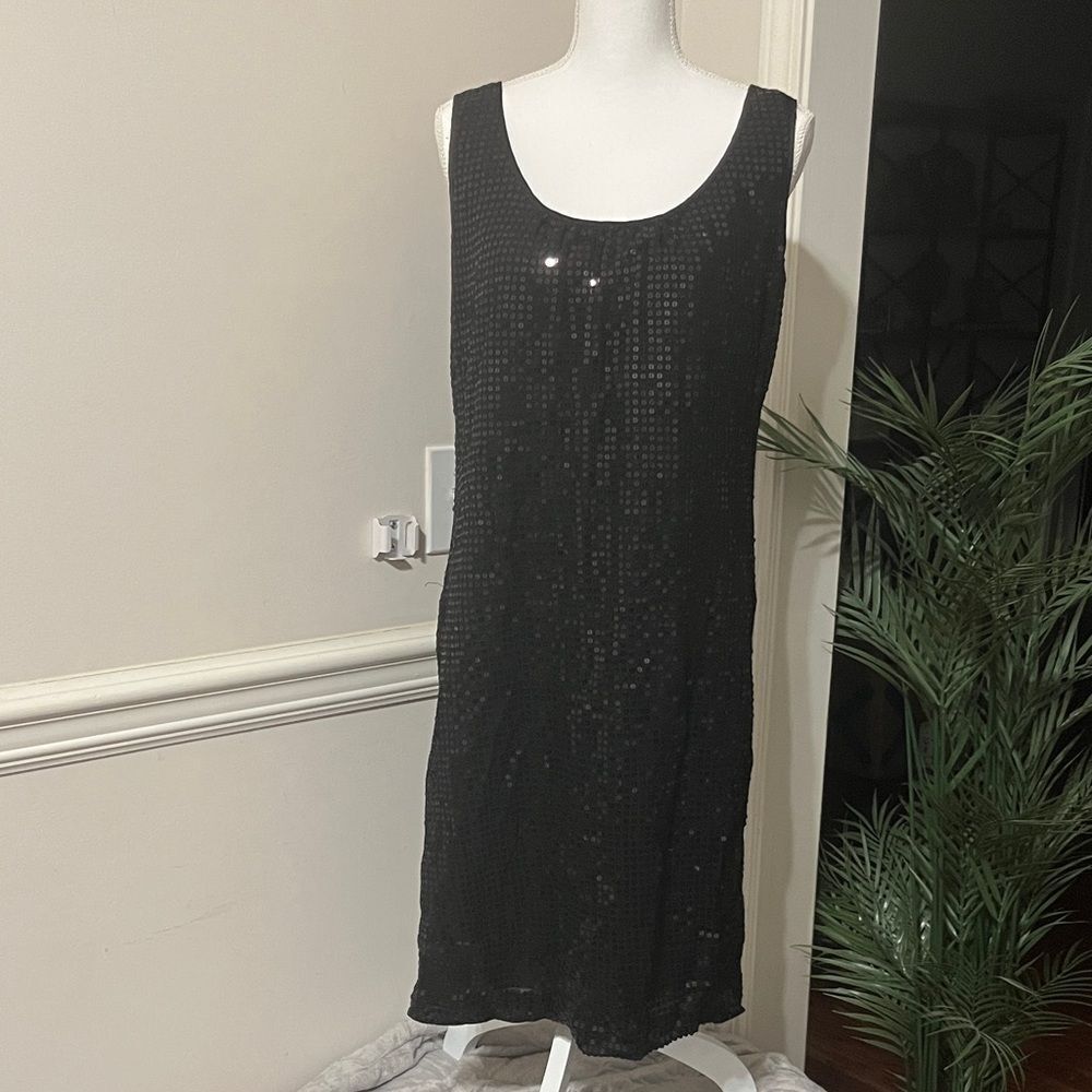 NWOT New York & Company Black Sequin Sleeveless Dress Size 12 L Large